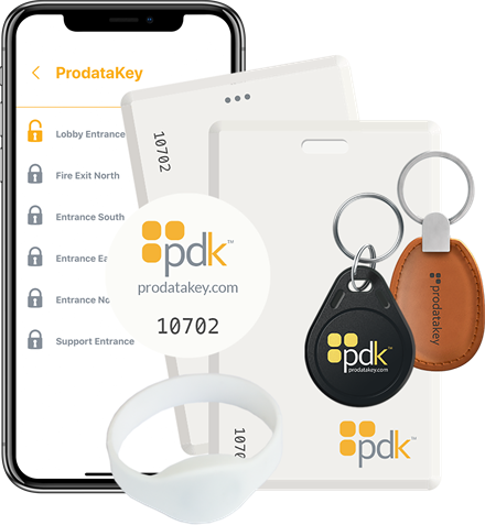 ProdataKey credential types — cards, fobs, stickers, and wristbands